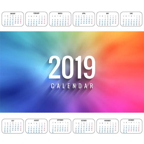 Vector de plantilla de calendario colorido 2019 moderno