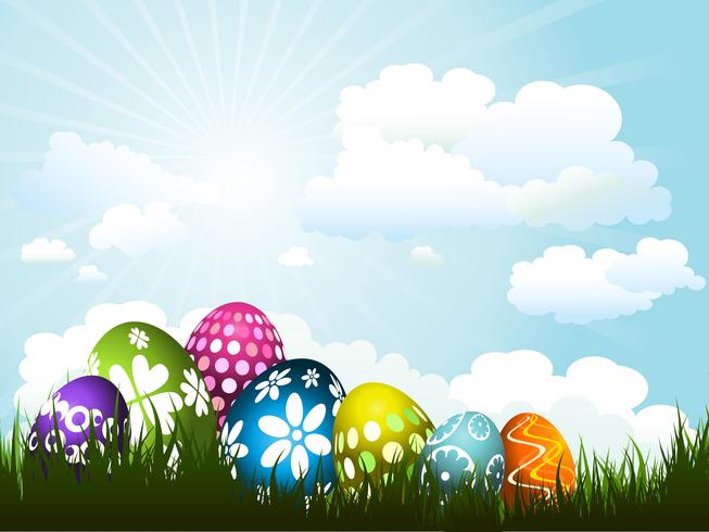 Easter eggs in grass vector