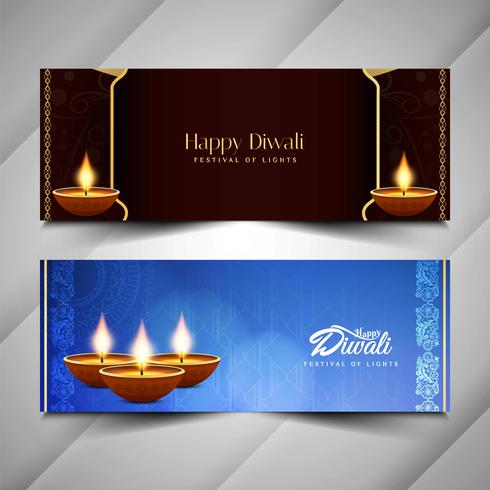 Conjunto de banners abstractos hermoso feliz Diwali vector