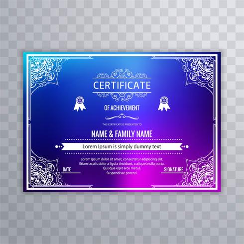 Resumen hermoso certificado plantilla diseño vector