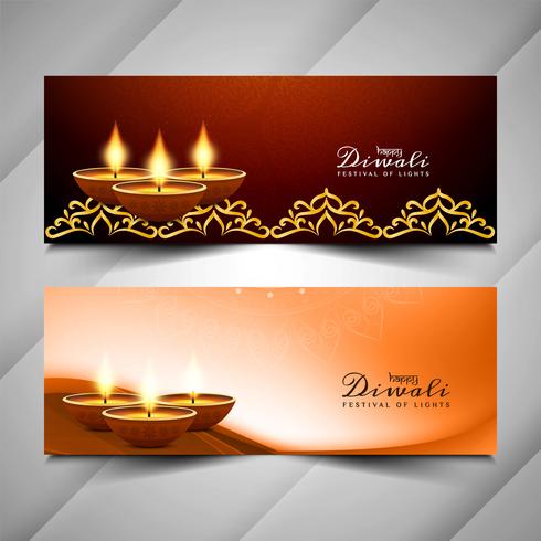 Abstract Happy Diwali festival banners set vector