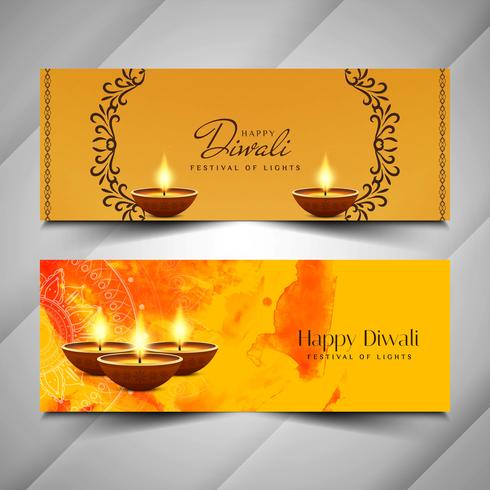 Resumen feliz Diwali festival banners conjunto vector