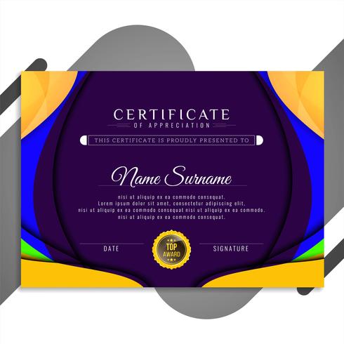 Abstract colorful wavy certificate template design vector
