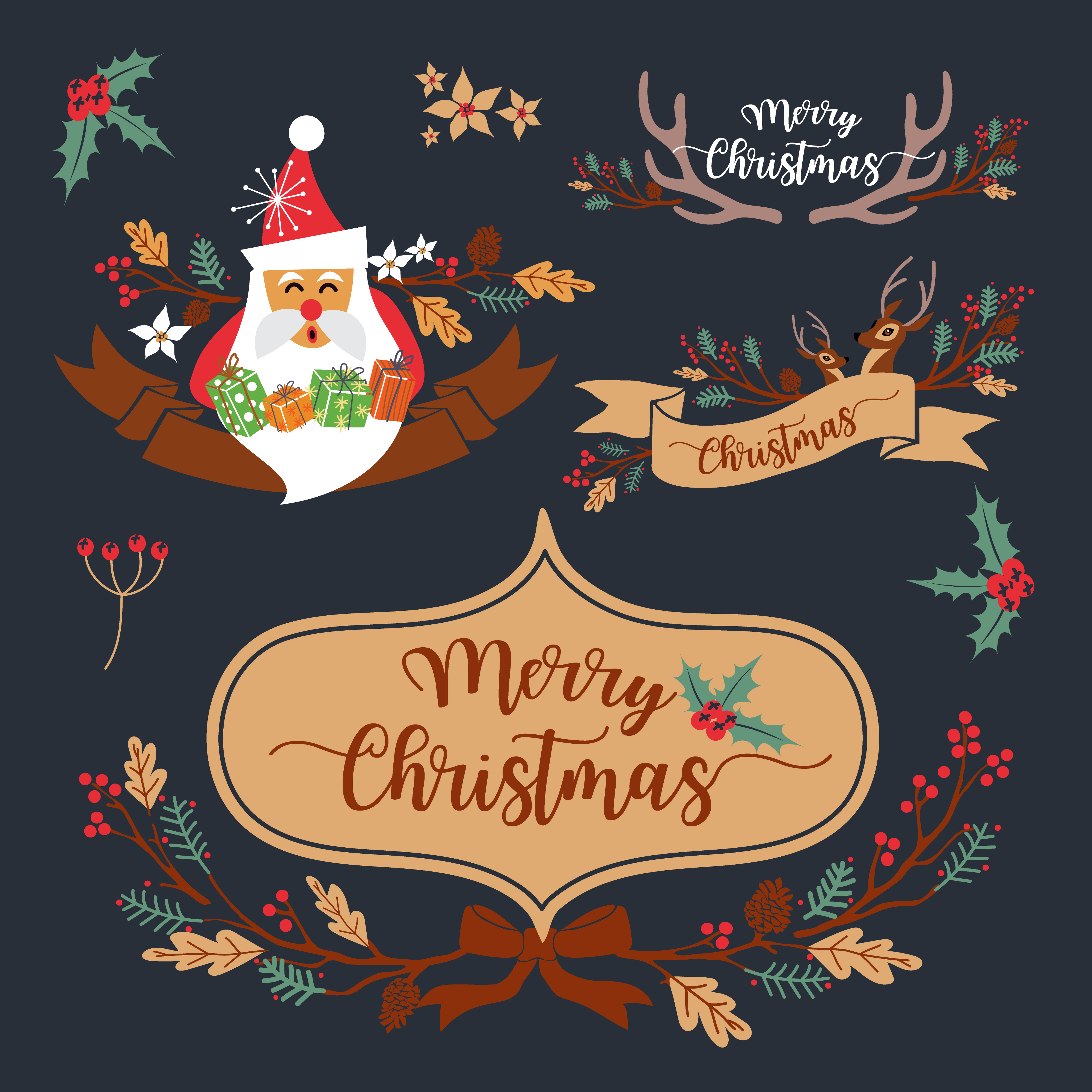 Christmas Wreath Elements and Decoration Design. Vector Illustra 258979