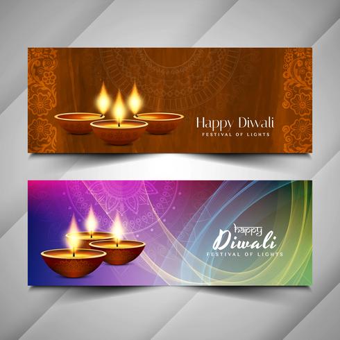 Resumen feliz Diwali banners religiosos diseño vector