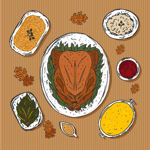 Thanksgiving Table Overhead Vector