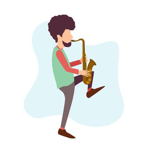 Chico afro tocando el saxofon vector