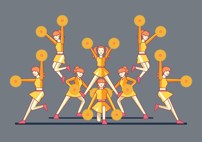Teams Of Girls Cheerleaders On Final Pyramid Stand Posing vector