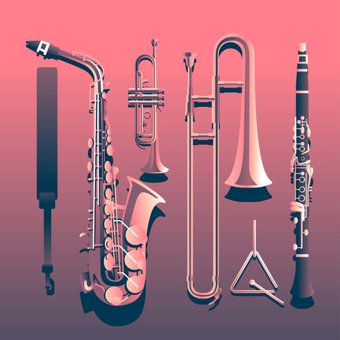 Brass Musical Instruments Knolling Angle vector