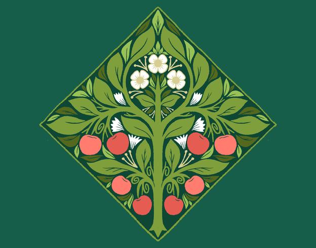 art nouveau fruit tree vector