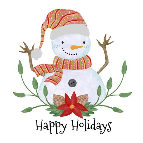 Cute Snowman Smiling With Leaves vector