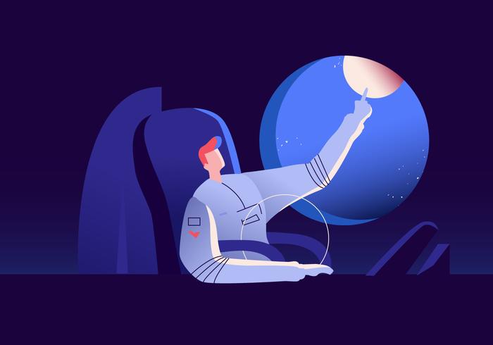 Astronout viaje a la ilustración de fondo de la luna vector