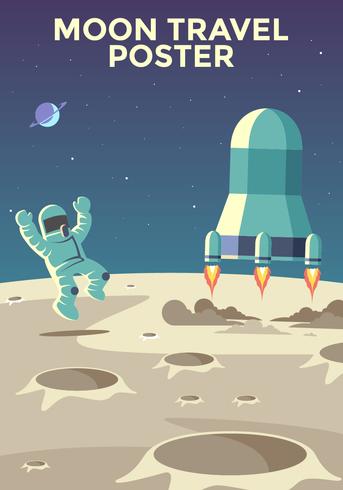 Happy Astronaut Moon Travel Poster Vector