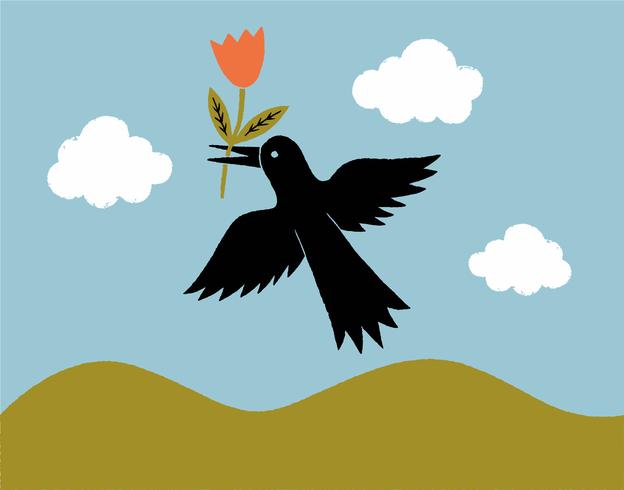 flor de pájaro y nubes vector