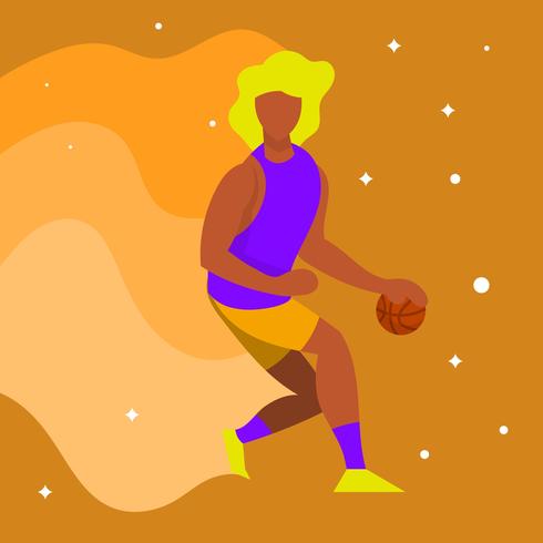 Flar Basketball Player Dribble Ball Vector Illustration
