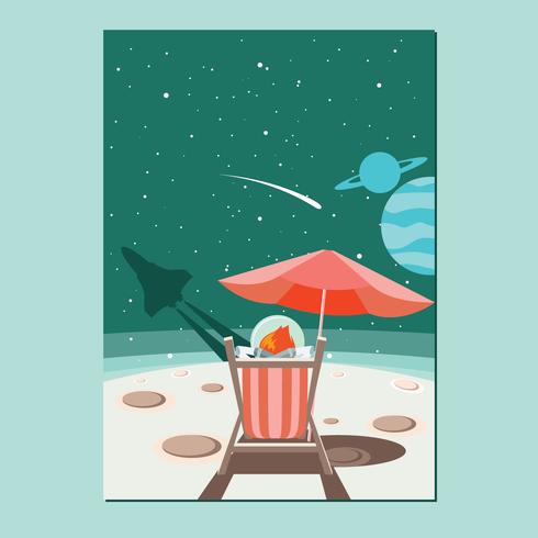 Happy Man Sitting on the Moon Enjoy Luxury Sky with Astronauts Costume vector