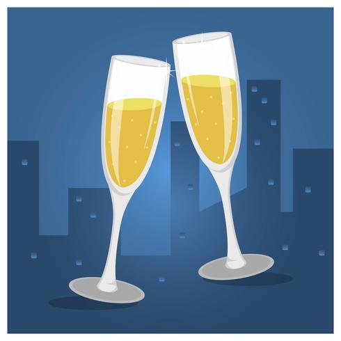 Flat Champagne Toast Glasses Vector Illustration