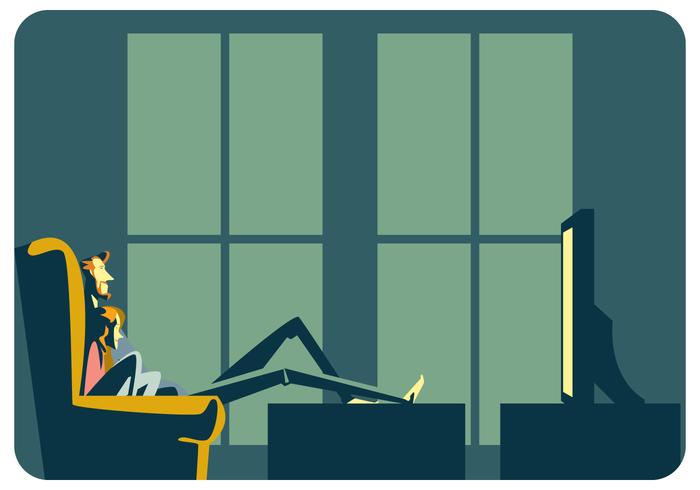 A Couple Watching TV Vector