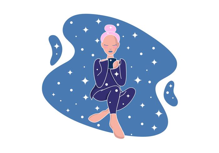 Girl Cozy Starry Sky vector