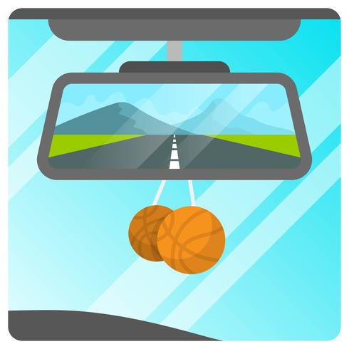 Flat Rear View Mirror of Car with Landscape Background Vector Illustration