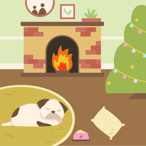 Dog Sleep Near Fireside Vector.  vector