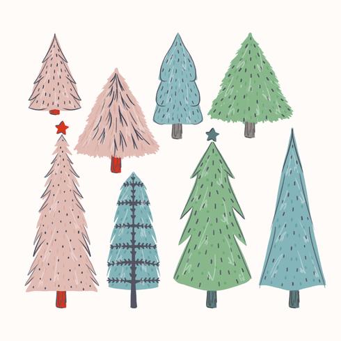 Vector Hand Drawn Christmas Trees 