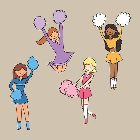 Different Doodled Cheerleaders vector