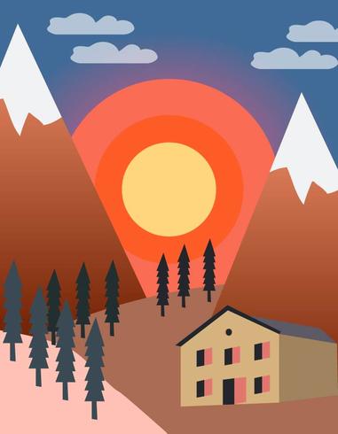 Sunset in the mountain vector