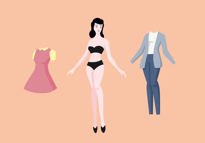 Vintage Paper Dolls Vector Illustration