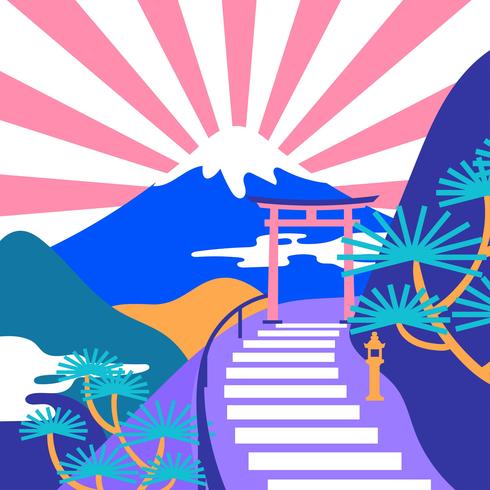 Japón color de montaña paisaje pop color vector