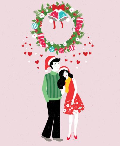 Couple Standing Under Mistletoe Vector