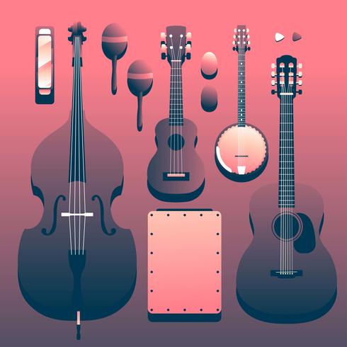 Acoustic Musical Instruments Knolling vector