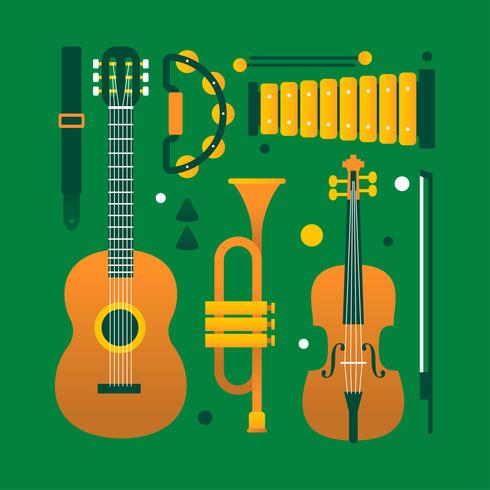 Conjunto de instrumentos musicales vector plano Knolling