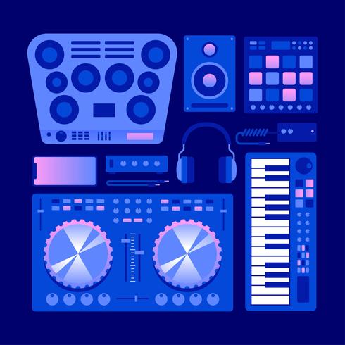 Digital Electronic Musical Instruments Knolling vector