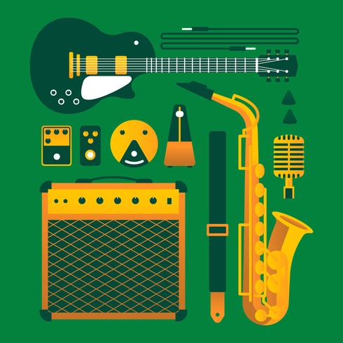 Vintage Instrumentos Musicales Knolling vector