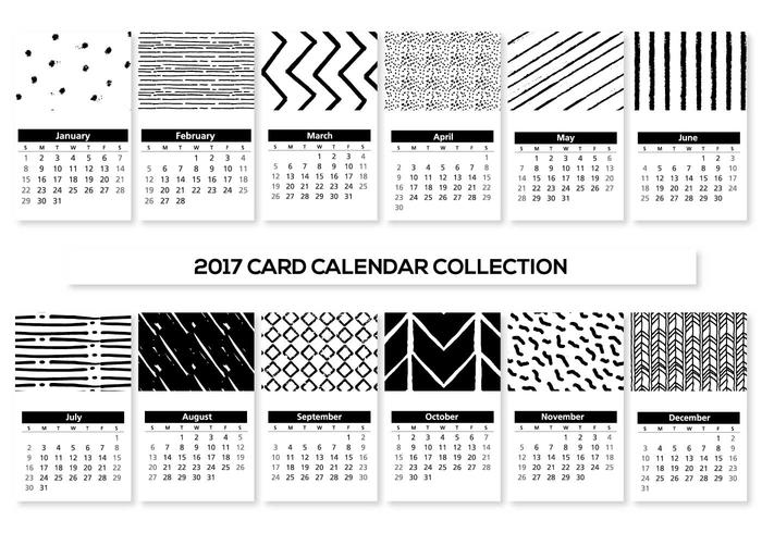 Black and White 2017 Calendar Cards vector