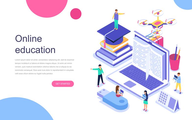 Isometric Online Education Web Banner vector