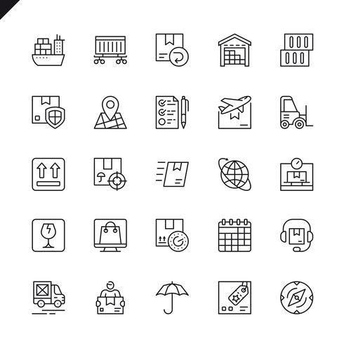 Iconos de logística, entrega, transporte de líneas finas para el sitio web, el sitio móvil y las aplicaciones. Esquema de los iconos de diseño. 48x48 Pixel Perfect. Pack de pictogramas lineales. Ilustracion vectorial vector