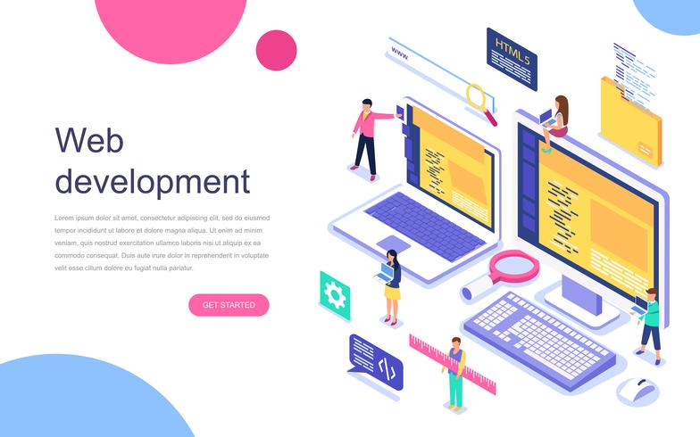 Isometric Website Development Web Banner vector