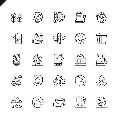 Iconos de ecología de líneas finas configurados para sitio web, sitio móvil y aplicaciones. Esquema de los iconos de diseño. 48x48 Pixel Perfect. Pack de pictogramas lineales. Ilustracion vectorial vector