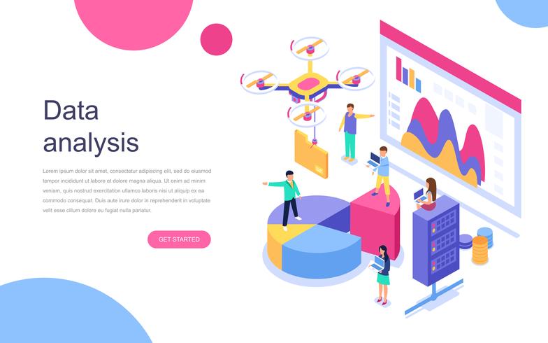 Isometric Data Analysis Web Banner vector