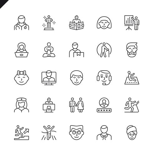 Iconos de personas delgadas para el sitio web y el sitio móvil y las aplicaciones. Esquema de los iconos de diseño. 48x48 Pixel Perfect. Pack de pictogramas lineales. Ilustracion vectorial vector