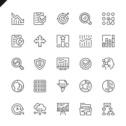 Thin line data analysis, statistics, analytics icons set  vector