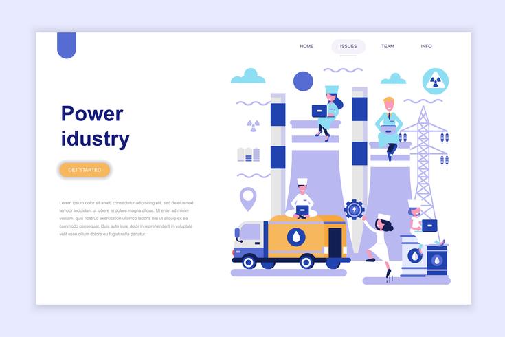 Plantilla de página de aterrizaje del concepto de diseño plano moderno de la industria de energía. Aprendizaje y concepto de personas. Ilustración de vector plano conceptual para página web, sitio web y sitio web móvil.