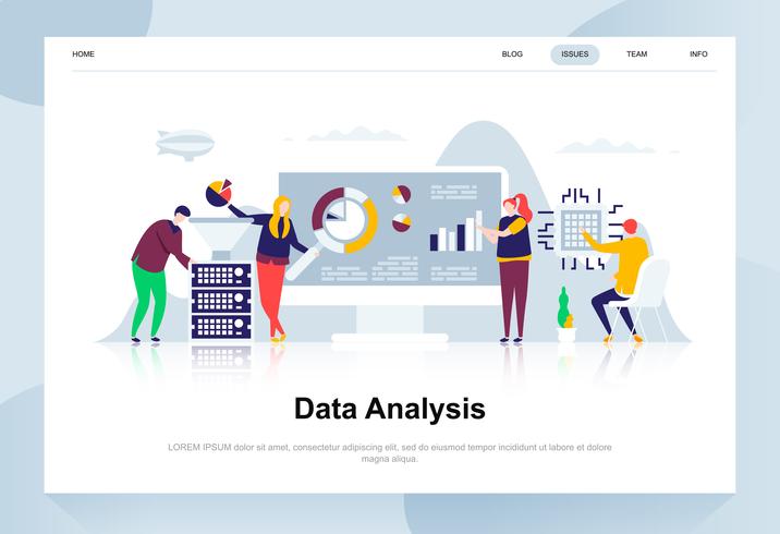 Análisis de datos modernos concepto de diseño plano. Analítica y concepto de personas. Plantilla de página de aterrizaje. Ilustración de vector plano conceptual para página web, sitio web y sitio web móvil.