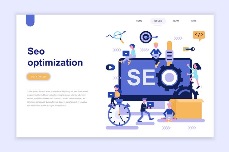 Plantilla de página de aterrizaje del concepto de diseño plano moderno de optimización SEO. Aprendizaje y concepto de personas. Ilustración de vector plano conceptual para página web, sitio web y sitio web móvil.