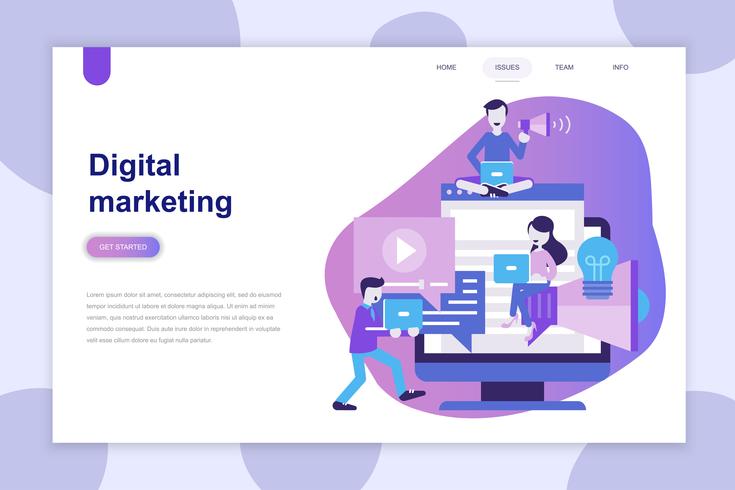 Concepto de diseño plano moderno de Marketing Digital para sitio web y sitio web móvil. Plantilla de página de aterrizaje. Se puede utilizar para banner web, infografías, imágenes de héroe. Ilustracion vectorial vector