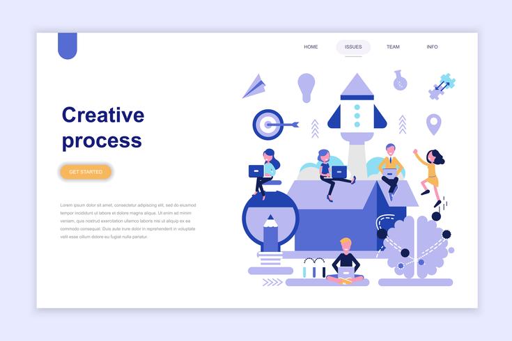 Plantilla de página de aterrizaje del proceso creativo moderno concepto de diseño plano. Aprendizaje y concepto de personas. Ilustración de vector plano conceptual para página web, sitio web y sitio web móvil.