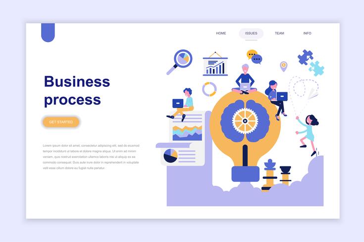 Plantilla de página de aterrizaje del proceso de negocio moderno concepto de diseño plano. Aprendizaje y concepto de personas. Ilustración de vector plano conceptual para página web, sitio web y sitio web móvil.