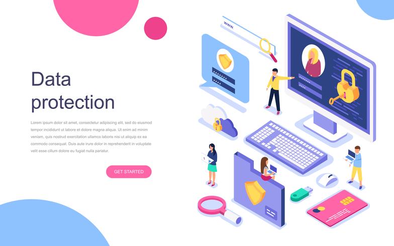 Isometric concept of Data Protection web banner vector